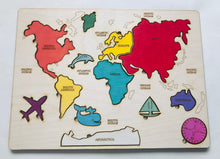 Load image into Gallery viewer, Wooden Hand Painted World Map Puzzle