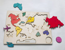 Load image into Gallery viewer, Wooden Hand Painted World Map Puzzle