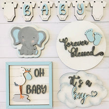 Load image into Gallery viewer, DIY Baby Shower, Baby Announcement, Boy, Girl, Neutral Tiered Tray or Shelf Decor Set