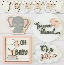 Load image into Gallery viewer, DIY Baby Shower, Baby Announcement, Boy, Girl, Neutral Tiered Tray or Shelf Decor Set