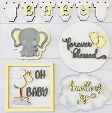 Load image into Gallery viewer, DIY Baby Shower, Baby Announcement, Boy, Girl, Neutral Tiered Tray or Shelf Decor Set