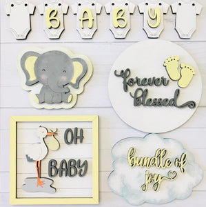 DIY Baby Shower, Baby Announcement, Boy, Girl, Neutral Tiered Tray or Shelf Decor Set