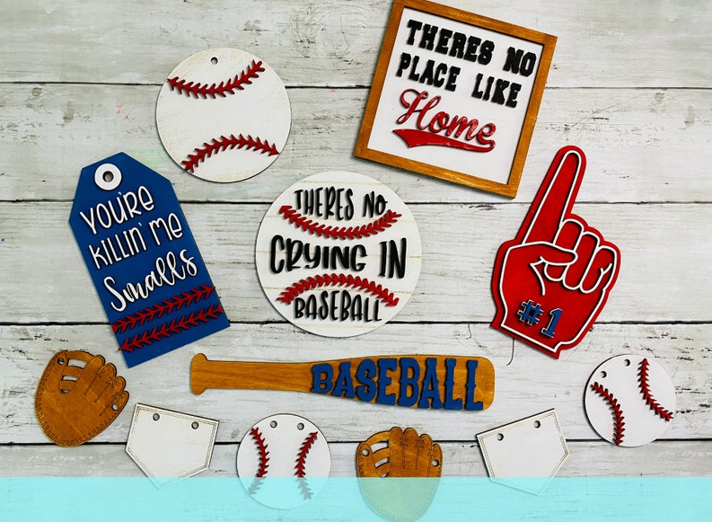 DIY Baseball Tiered Tray of Shelf Decor Kit